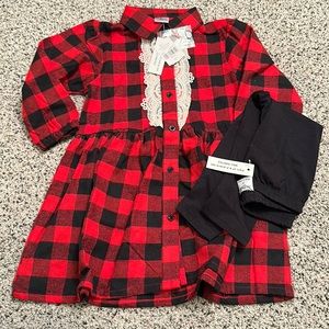 NWT Red and black buffalo plaid dress with leggings